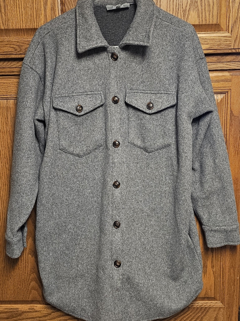 Women's Gray Button-Front Wool-Blend Shirt Jacket